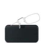 Ochelari de vedere (pentru citit) fara brate, ultra slim, cu etui tip card, negru, atasare telefon, rame transparente
